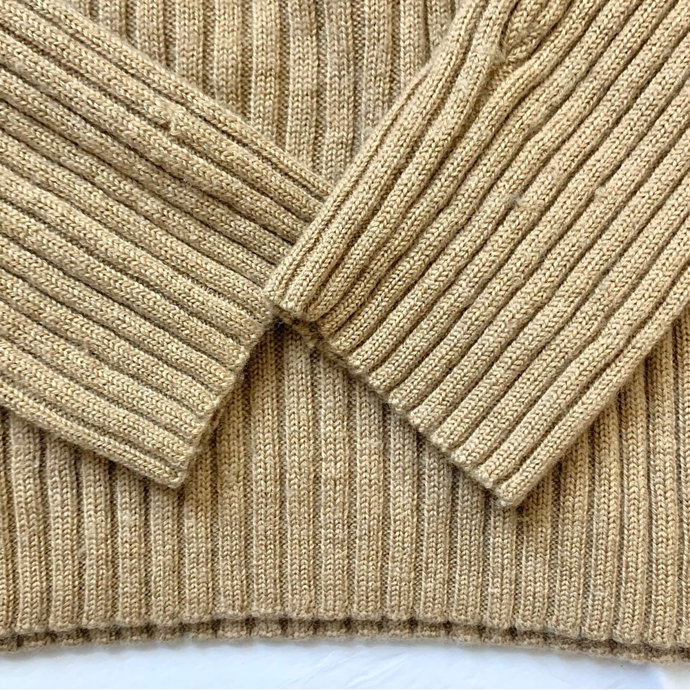 LL Bean 100% Merino Wool Ribbed Turtleneck Sweater in beige tan LG - Picture 11 of 13